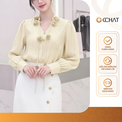 Áo Kiểu Nữ 𝐂𝐂𝐇𝐀𝐓 Dáng Suông Kiểu Hoa Laze Chất Liệu Voan Mềm Mại 16FDV9039ST