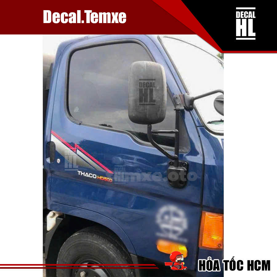Bộ tem Thaco HD500 dán xe tải Hyundai. Bộ tem gồm tem cửa và chữ Thaco HD 500 dán xe Hyundai
