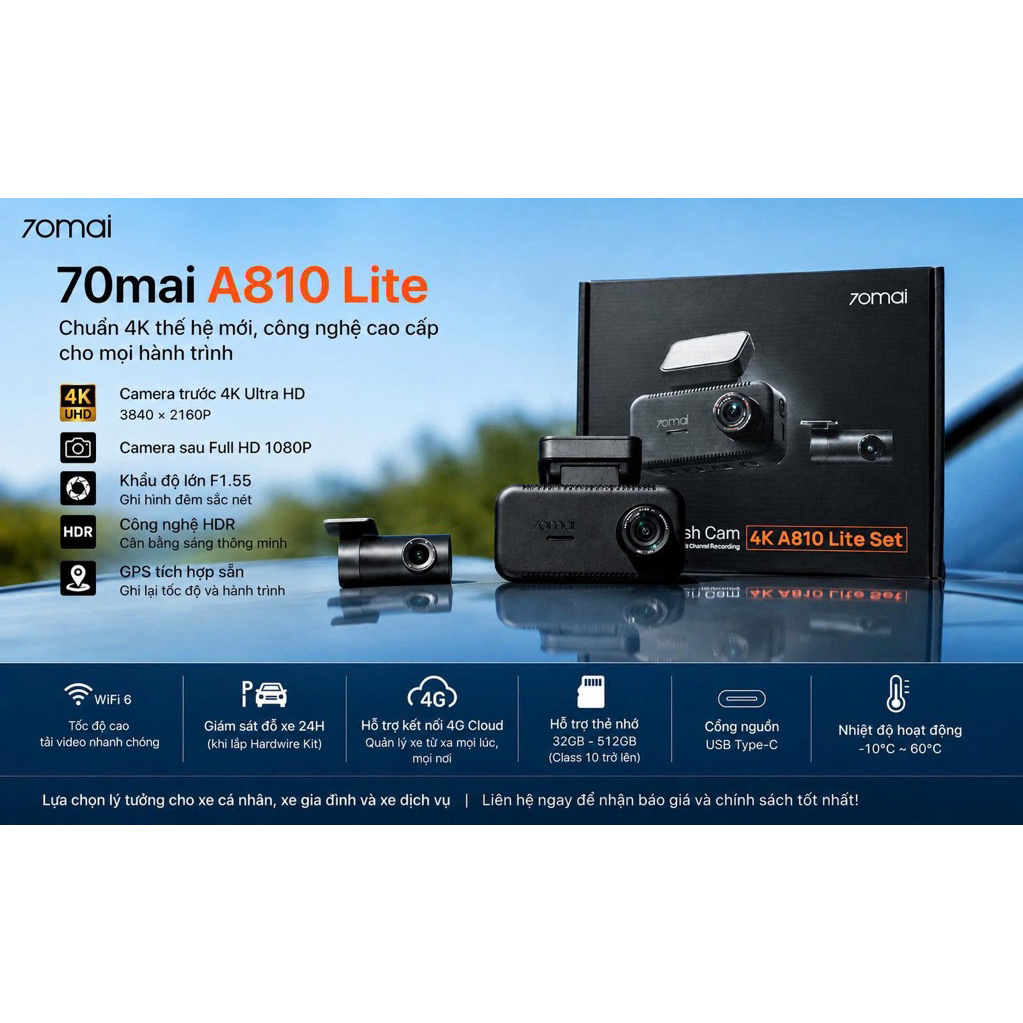 Camera hành trình Trước + Sau 70mai A810 Lite
