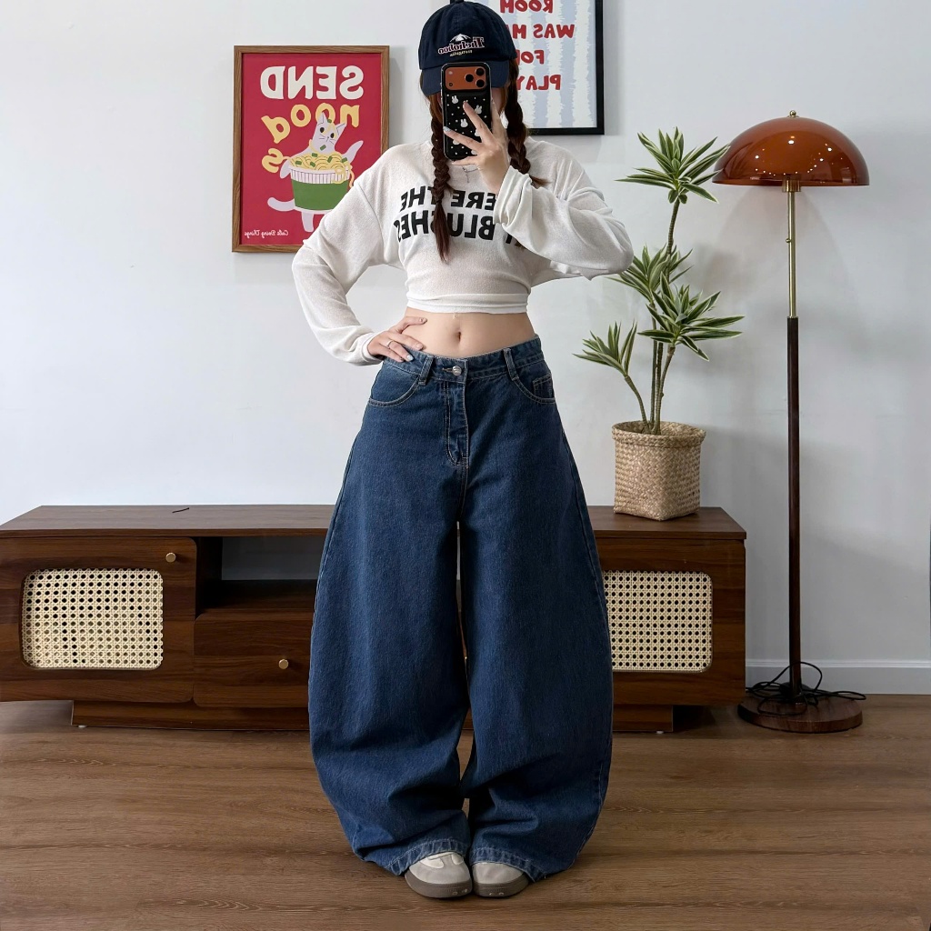 Quần Jeans Dài SSSA Ống Cong Basic Balloon Jeans Unisex Nam Nữ | SSSTORE.Aesthetic