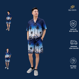Bộ Pijama Nam Lụa cao cấp tay ngắn - SILK HAVEN SN7- Đồ Bộ Lụa họa tiết nam cao cấp