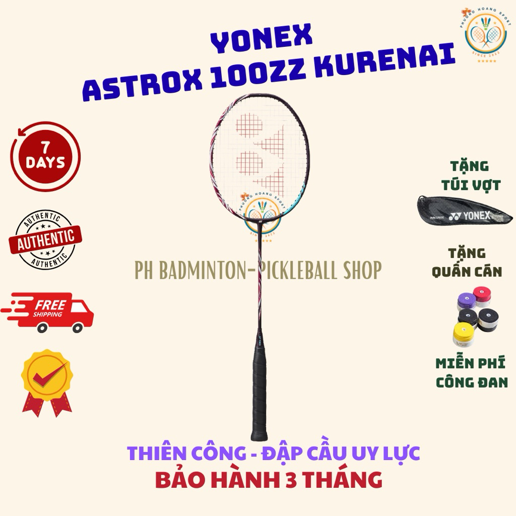 [HOẢ TỐC] Vợt Cầu Lông Yonex Astrox 100ZZ Kurenai Chính Hãng, Bảo Hành 3 Tháng - Combo 3 Quấn Cán