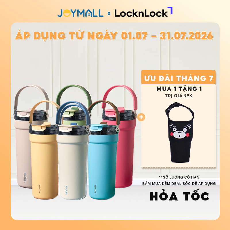 Ly giữ nhiệt thép phủ sứ LocknLock Blissoul Cafe Ceramic Tumbler 700ml LHC4440 có quai xách  - Hàng 