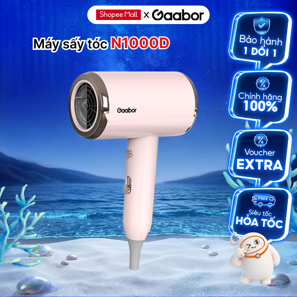 Máy sấy tóc 2 chiều nóng lạnh Gaabor N1000D ánh sáng xanh bảo vệ tóc - Hàng chính hãng