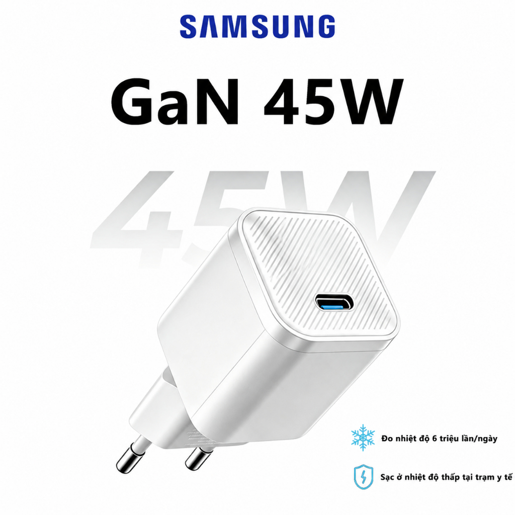 Củ sạc nhanh 45W GaN USB C Mini  cho Samsung S25 Ultra S24 Galaxy A36