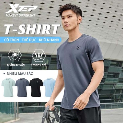 XTEP ice silk Áo thun nam ngắn tay chất liệu lụa băng thoáng nhanh, áo thể thao, cổ tròn thấm mồ hôi