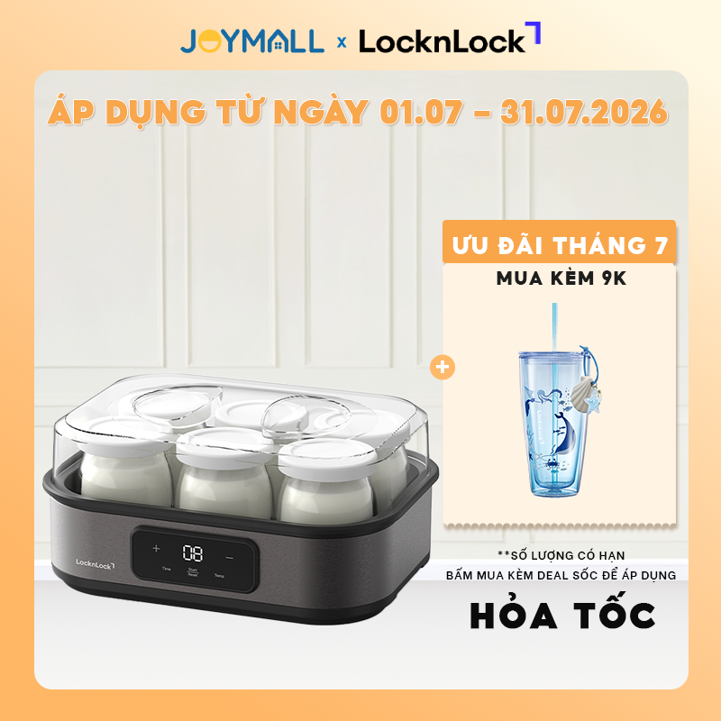 Máy làm sữa chua LocknLock EJY213GRY Kèm 6 Hủ Thuỷ Tinh 220-240V, 50/60Hz, 20W, 1.08L - Màu xám - Ch