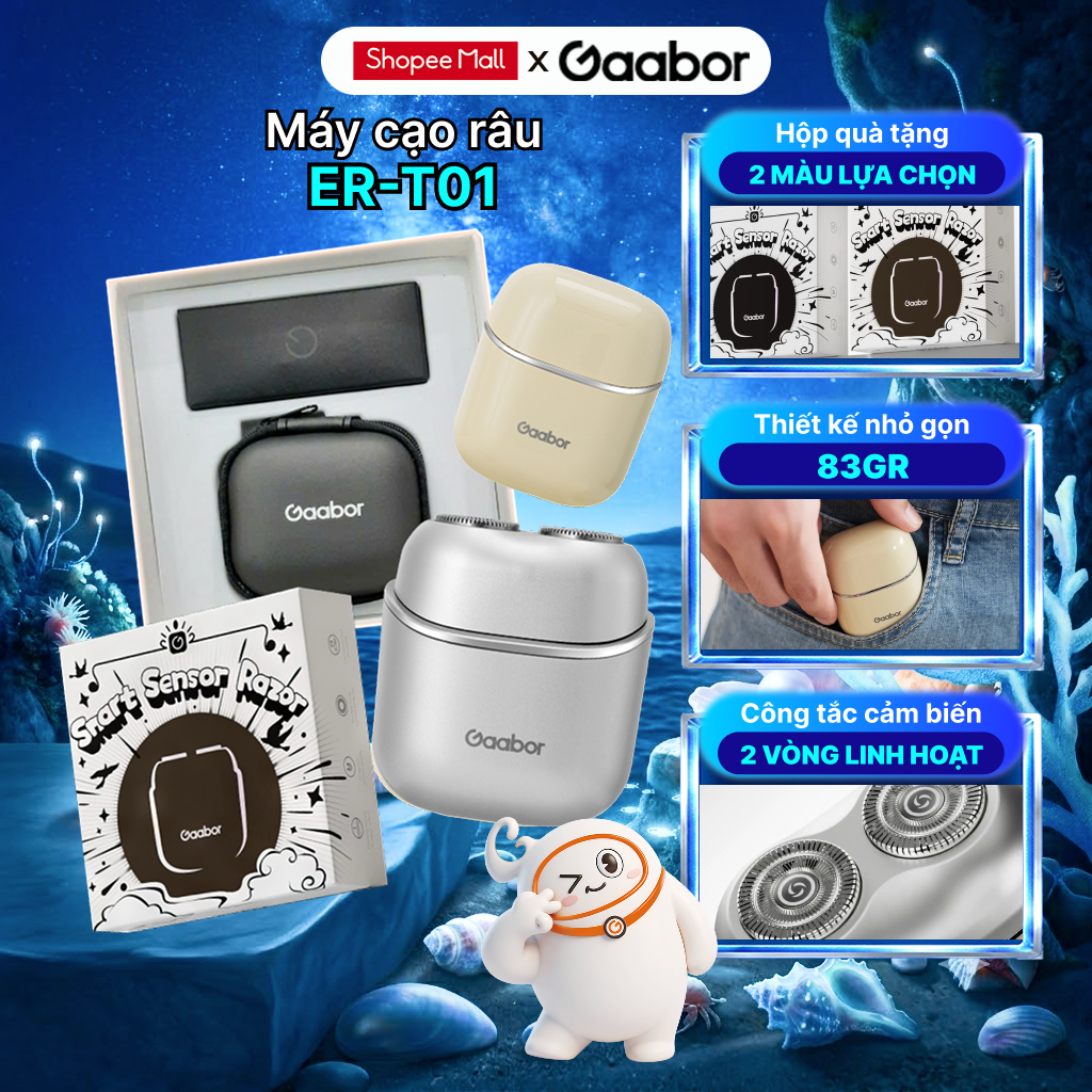 Máy cạo râu Gaabor ER-T01 lưỡi dao 3D ôm vòng - chống nước IPX7 cạo khô và ướt nhỏ gọn dễ sử dụng