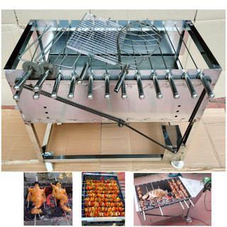 Máy nướng thịt chả mini Bếp nướng than hoa lò quay gà vịt mô tơ tự động 10 xiên đến 15 xiên inox