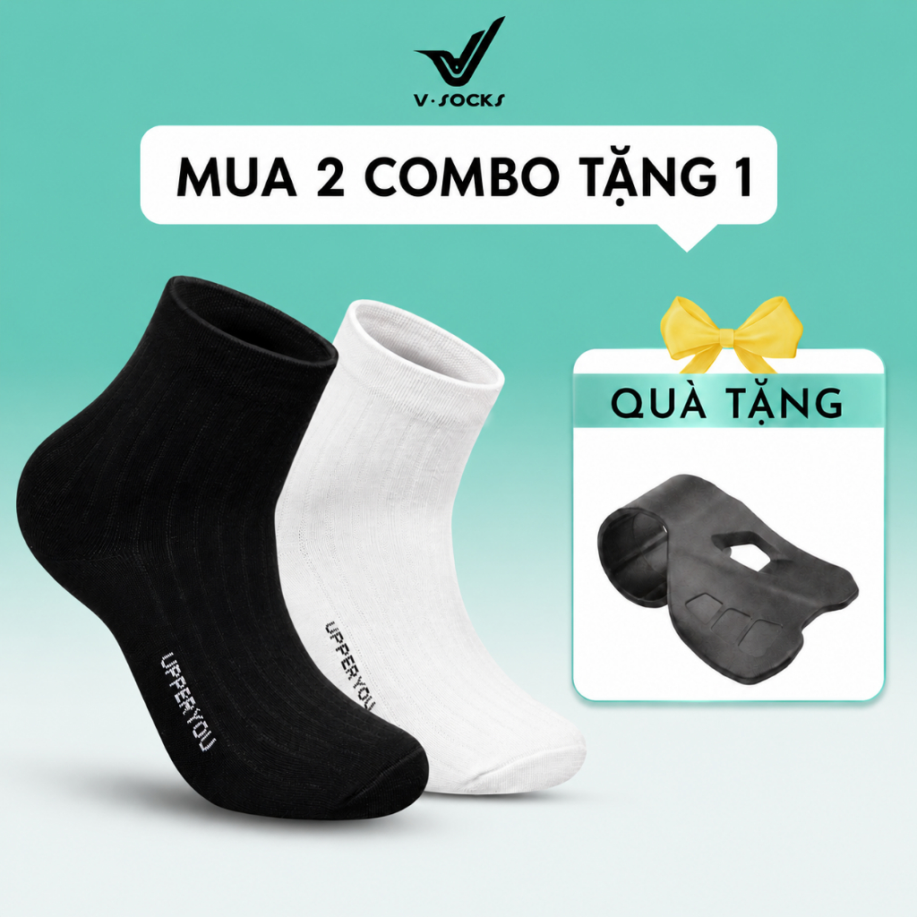 [Combo 5 đôi] Tất Vớ Bamboo Sợi Tre Cổ Trung VSOCKS Unisex Cao Cấp Khử Mùi Hôi Chân Thấm Hút Dày Dặn