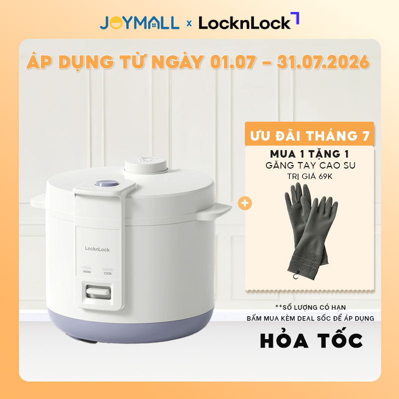 Nồi cơm điện LocknLock EJR442IVY Rice Cooker 1.5L 650w, Hàng chính hãng, kèm khay hấp, 1 nút nhấn - 