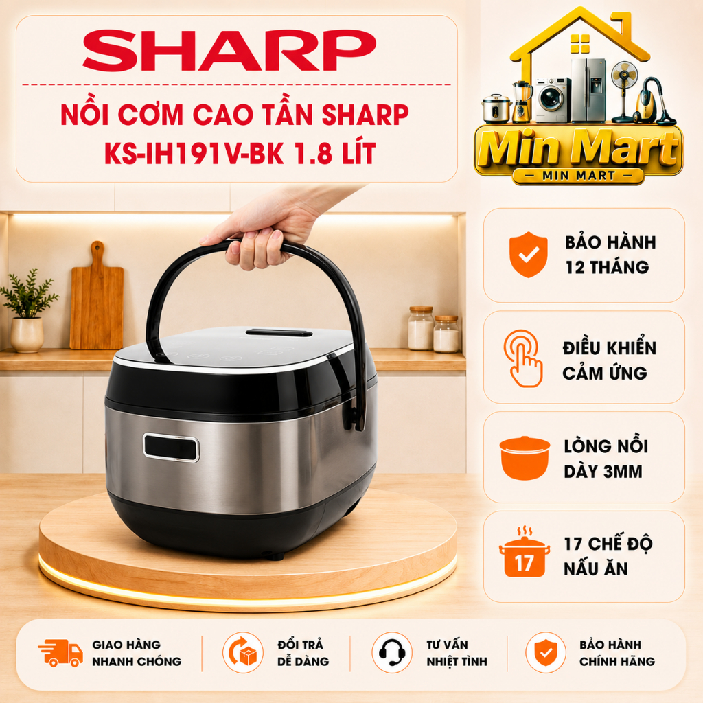 Nồi cơm cao tần Sharp KS-IH191-BK 1.8 lít, lòng nồi siêu dày, chính hãng, bảo hành 12 tháng
