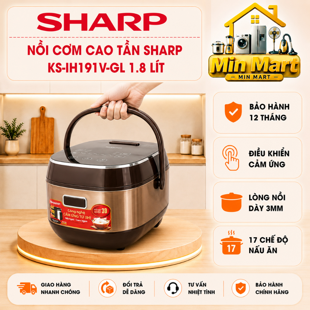 Nồi cơm cao tần Sharp KS-IH191-GL 1.8 lít, lòng nồi siêu dày, chính hãng, bảo hành 12 tháng