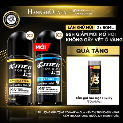 [HANNAH x XMEN BOSS] Combo 2 Lăn Khử Mùi XMEN FOR BOSS PRO 50ml/chai Invisible Fresh & Ultra Sport,96H Giảm Mùi Mồ Hôi