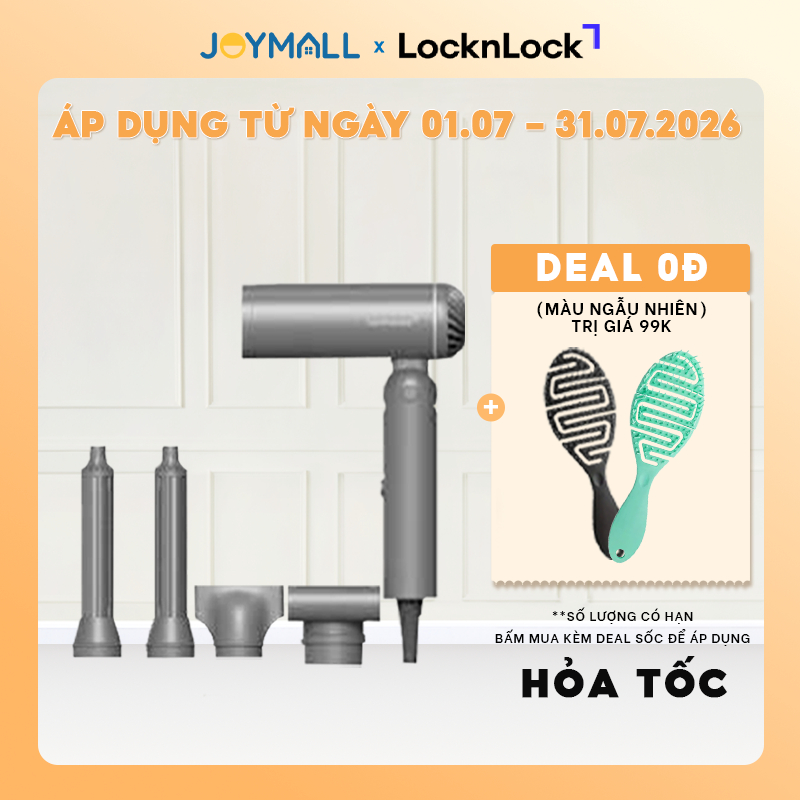 Máy Sấy Tạo Kiểu Tóc Gấp Gọn LocknLock ENA626GRY Công Nghệ Ion Âm, Hàng Chính Hãng, 1300W - JoyMall