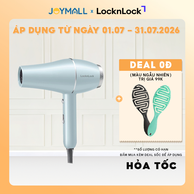 Máy Sấy Tóc LocknLock Hair Dryer ENA144LBLU 1900W, Hàng Chính Hãng, 3 Chế Độ Nhiệt - JoyMall