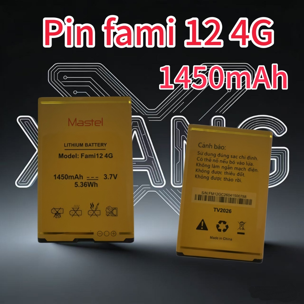 Pin hãng Mastel Fami 12 4g, Dung lượng chuẩn 1450 mAh