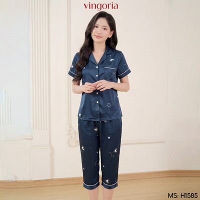 Bộ đồ ngủ nữ Pijama mặc nhà lụa VINGO/VINGORIA tay ngắn mùa hè H1585