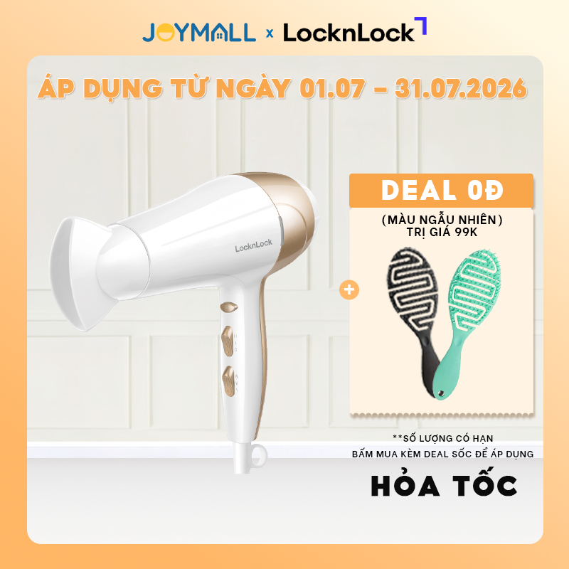 Máy sấy tóc LocknLock ENA136WHT 2000W - Trắng, Kích thước nhỏ gọn, Công suất lớn