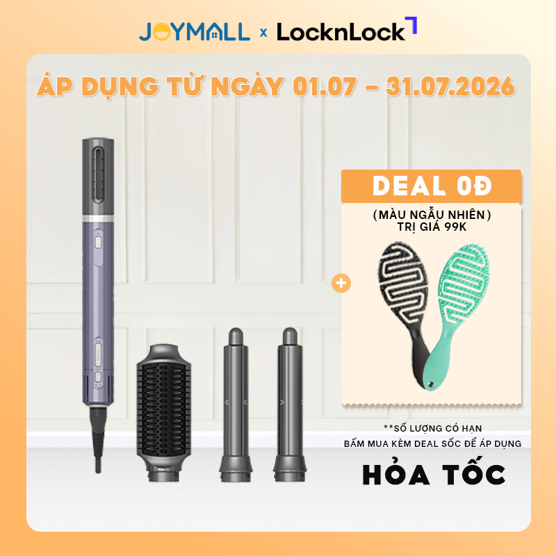 Máy sấy tóc ion âm LocknLock ENA526GRY, Hàng chính hãng, lược chải, uốn tạo kiểu - JoyMall