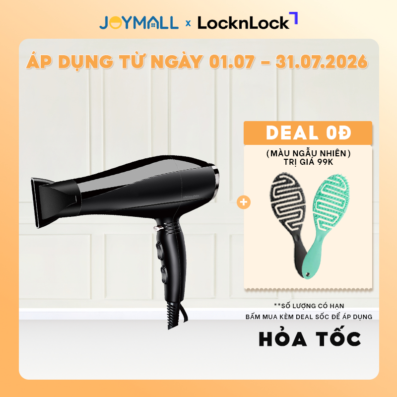 Máy Sấy Tóc LocknLock ENA146BLK 2300W Đen, Hàng Chính Hãng, Đầu Tạo Kiểu, Sấy Nóng, Mát - JoyMall