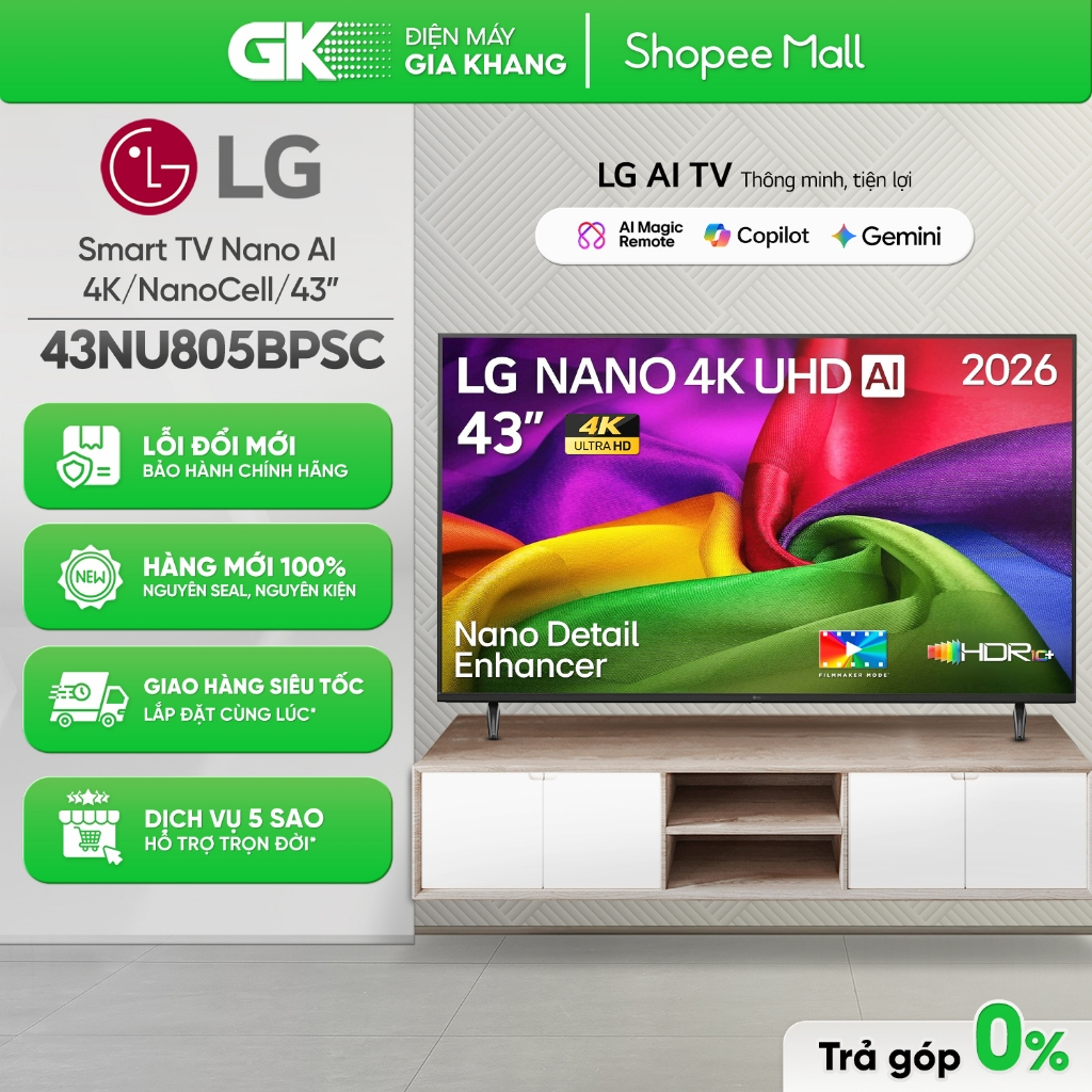 43NU805BPSC | 43NANO80ASA - Smart Tivi LG NANO 4K AI NU80 2026 43 inch 43NU805BPSC [Toàn Quốc]