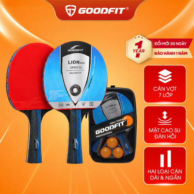Bộ 2 vợt bóng bàn tặng kèm 3 bóng chính hãng GoodFit GF001TS, cốt vợt 7 lớp, mặt mút đàn hồi