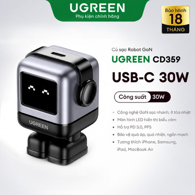 Củ sạc nhanh Ugreen 30W RoboGaN Mini – hình robot, 1 cổng Type-C BH 18 tháng CD359