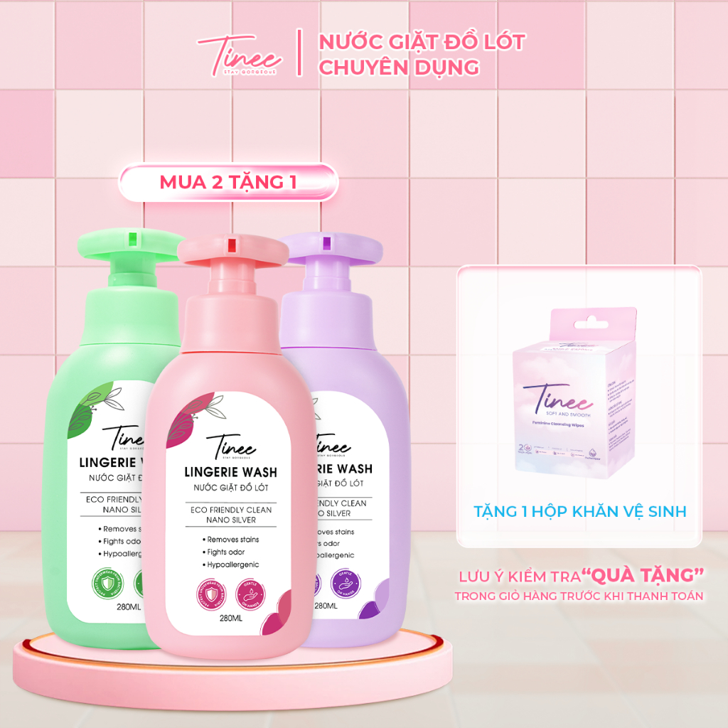 Nước Giặt Đồ Lót Chuyên Dụng Tinee 280ml - Bản Nano Bạc Hạn Chế Nấm Khuẩn, Dịu Nhẹ