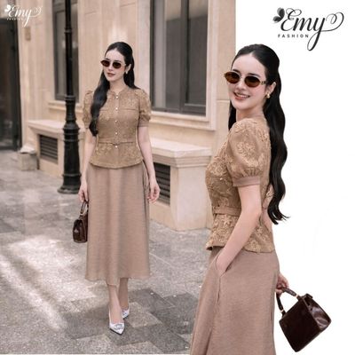 SET ÁO CHÂN VÁY Thiết Kế EMY Thời Trang Cao Cấp EM4129 Sang Chảnh Đi Tiệc