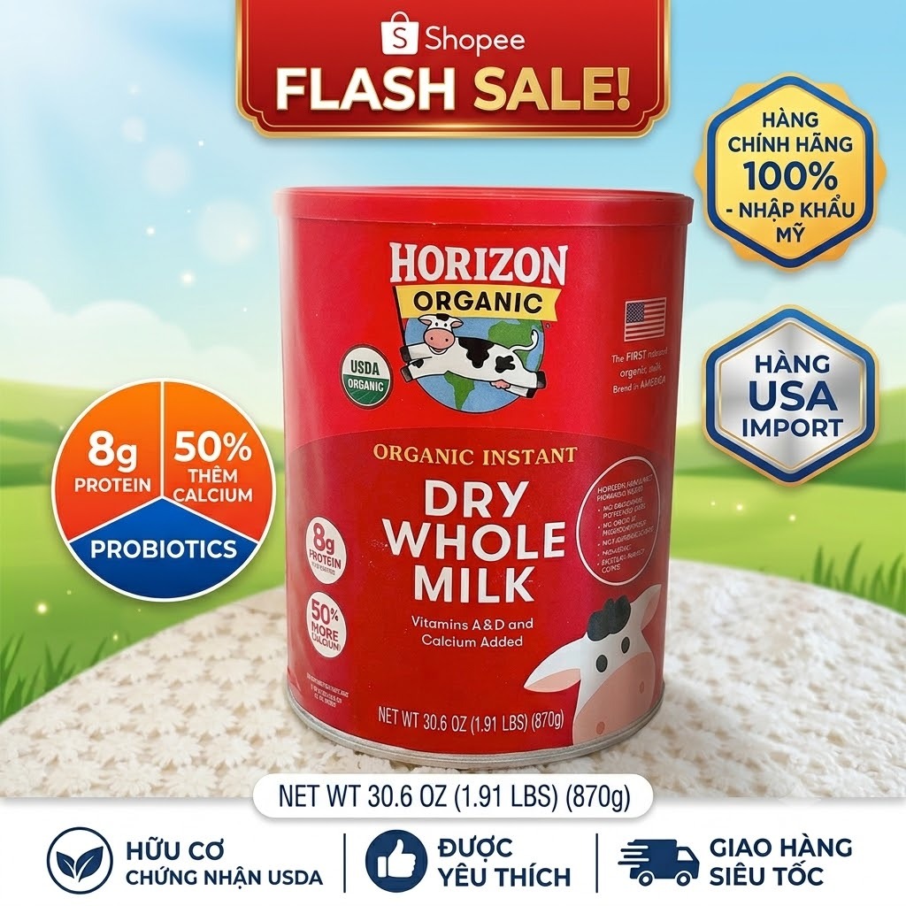 Sữa Horizon Organic Dry Whole Milk (Hộp 870g) Mỹ Sữa bột Horizon cho bé từ 1 tuổi (01/28) Chính hãng