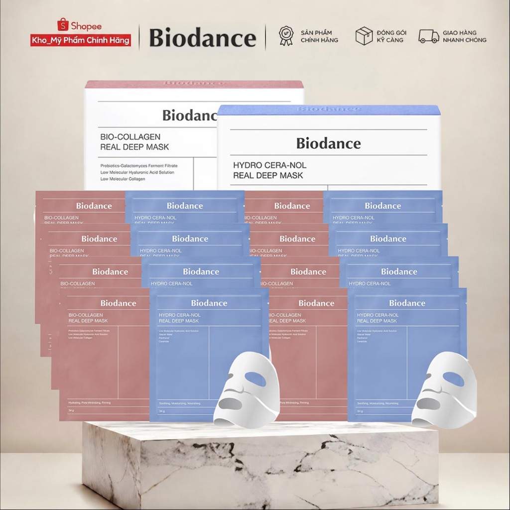 BIODANCE Real Deep Mask Collagen & Hydro Cera-nol 1 Hộp (4 Mask) - Mặt Nạ Thạch Cấp Ẩm Sâu, Da Căng 