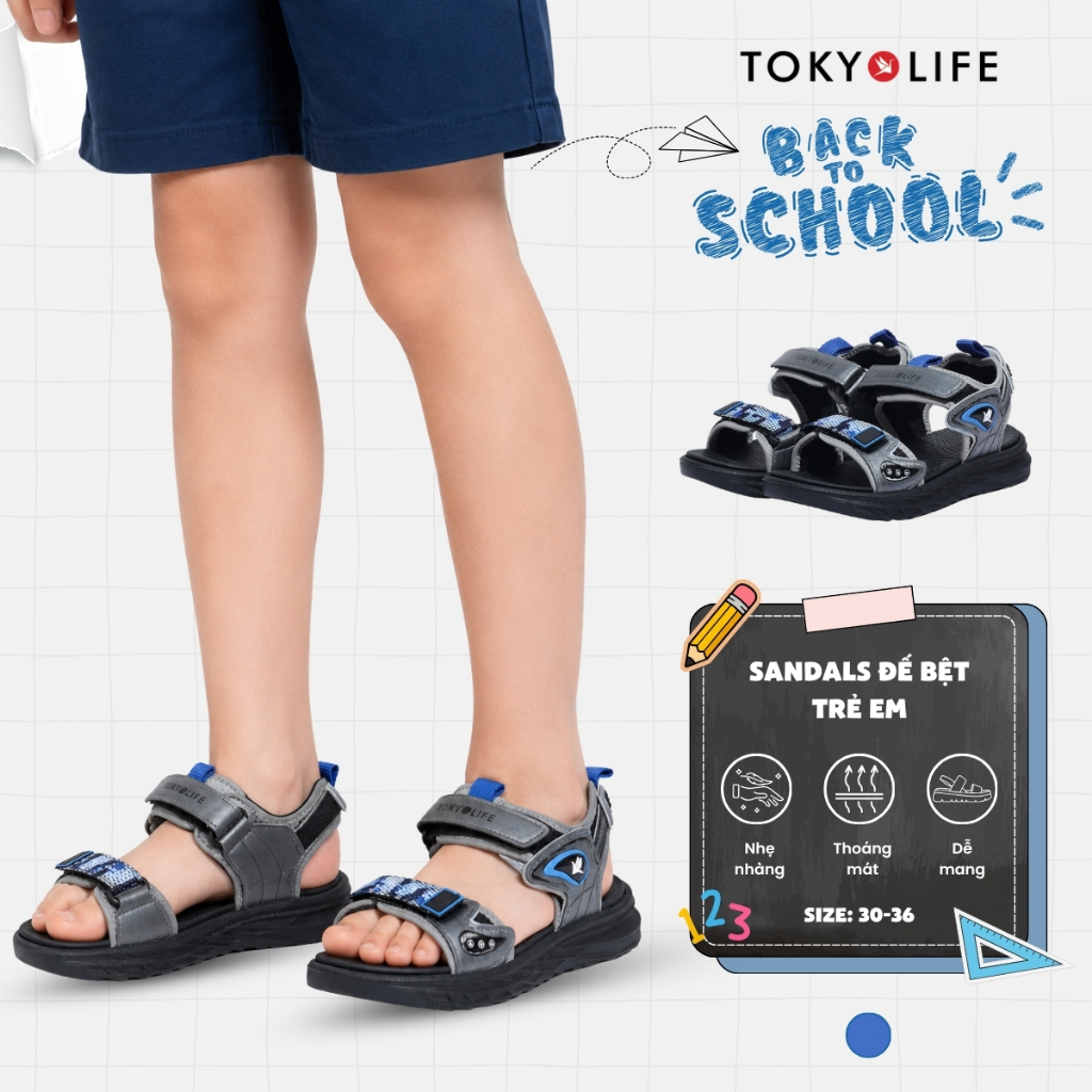 Sandals bé trai TOKYOLIFE dép quai hậu đi học trẻ em đế bệt chống trượt êm chân siêu nhẹ 40005771