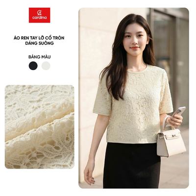 Áo ren nữ CARDINA chất liệu ren thêu có lót tay lỡ dáng suông 6ARL01