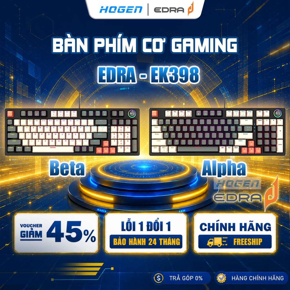 Bàn phím chơi game cơ EDRA EK398 Beta/Alpha | USB | Led RGB | Switch (Blue/Red/Brown) | Bảo Hành 24T