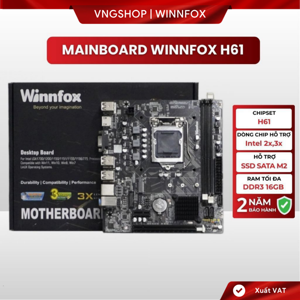 Hồi Mainboard Winnfox H61 Chipset Intel H61 - Hỗ Trợ CPU Intel Thế Hệ 2 và 3 - Động Cơ Trên Mạch