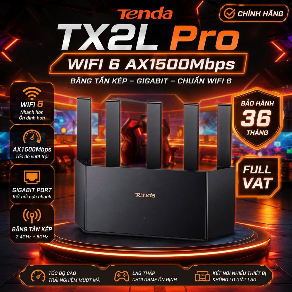 Router WiFi Tenda TX2L Pro WiFi 6 AX1500 Băng Tần Kép Gigabit Chính Hãng