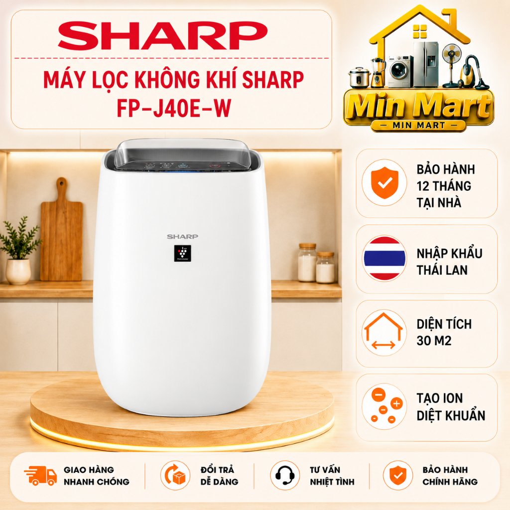 Lọc không khí Sharp FP-J40E-W 30m2, FP-J30E-B & FP-J30E-B 23m2, hàng chính hãng, bảo hành 12 tháng