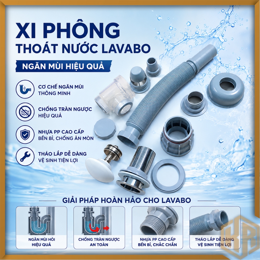 Ống Xả Lavabo Chống Mùi Nhấn Xả Nắp Sứ -Ống Xả Ruột Gà Nhấn Xả Bằng Nhựa ABS, XI PHÔNG THOÁT NƯỚC Ch