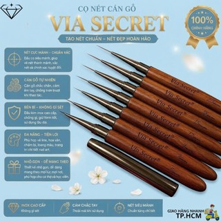 Cọ nét cán gỗ Via Secret có đủ 7 size 5mm 7mm 9mm 12mm 15mm 18mm 20mm Cọ râu vẽ nét vẽ màu Nails Diamond