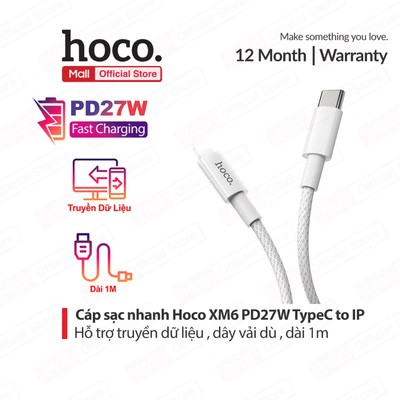 Cáp sạc nhanh PD27W TypeC to IP Hoco XM6 hỗ trợ truyền dữ liệu dùng cho 14 trở xuống , dài 1M