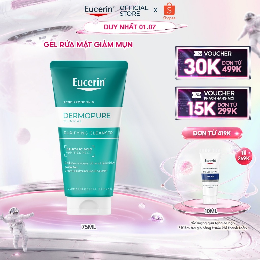 Gel rửa mặt Eucerin® DermoPure Clinical Purifying Cleanser 75ml