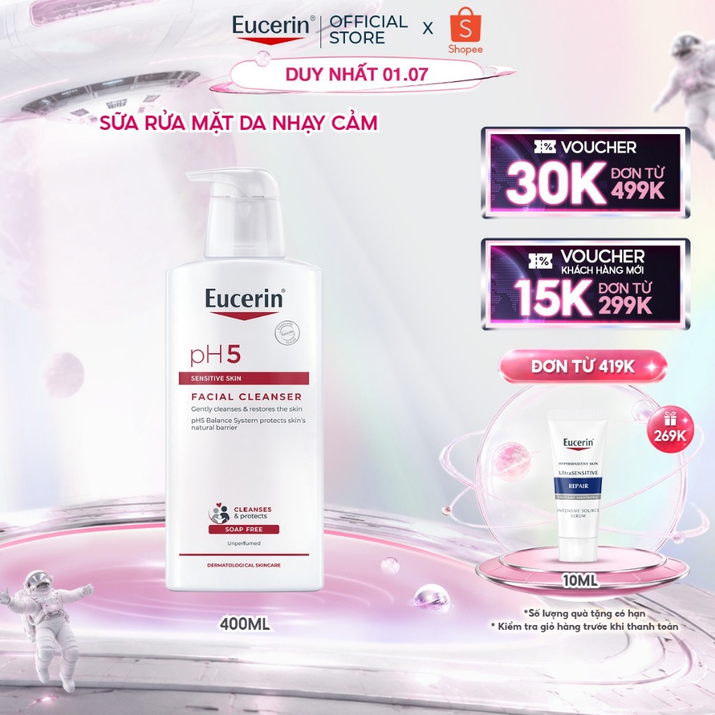 Sữa rửa mặt không gây kích ứng cho da nhạy cảm Eucerin pH5 Facial Cleanser 400ml