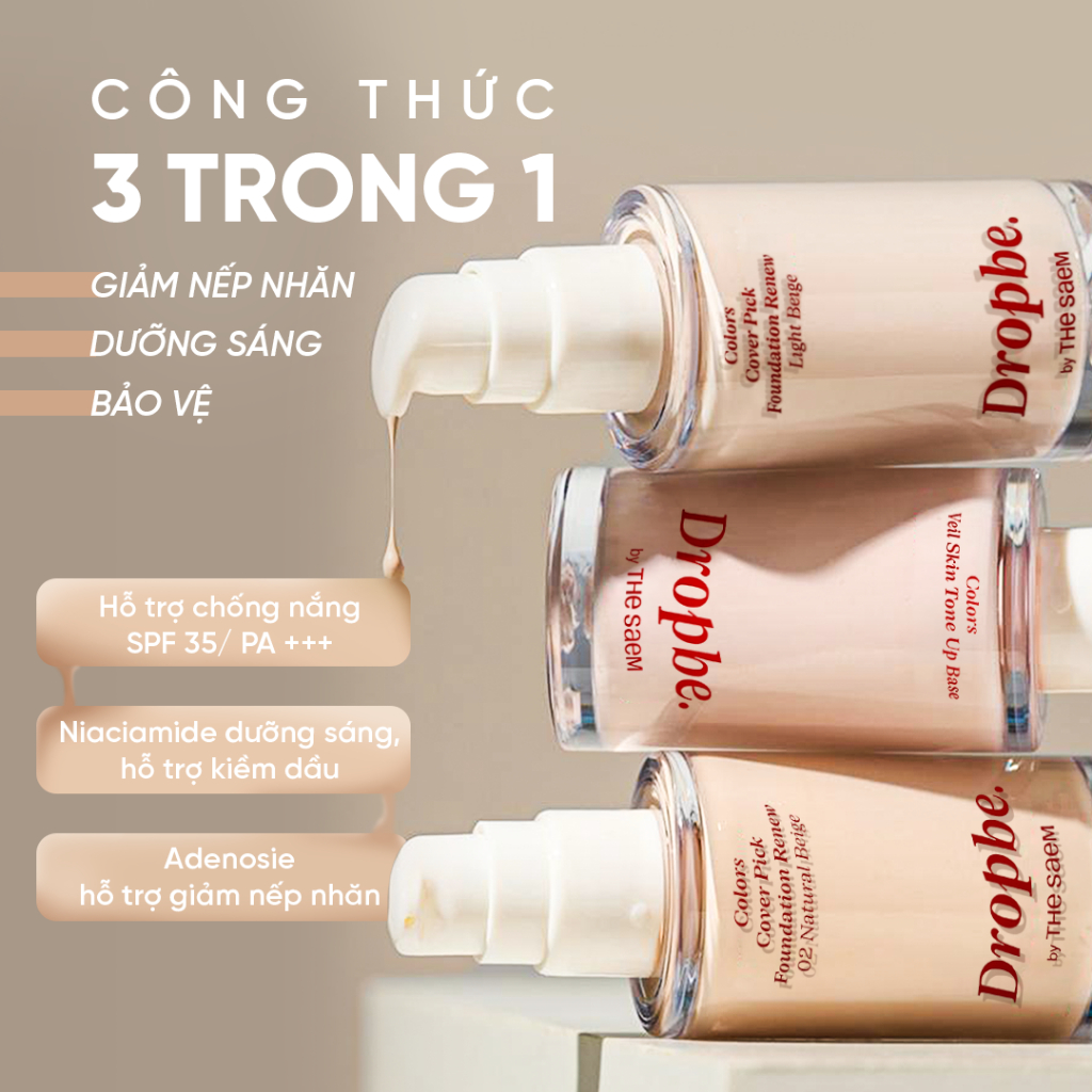 [Drop Be by THE SAEM] Kem nền thuần chay che phủ tốt bền màu lâu trôi Colors Cover Pick Foundation Renew 35g | BigBuy360 - bigbuy360.vn