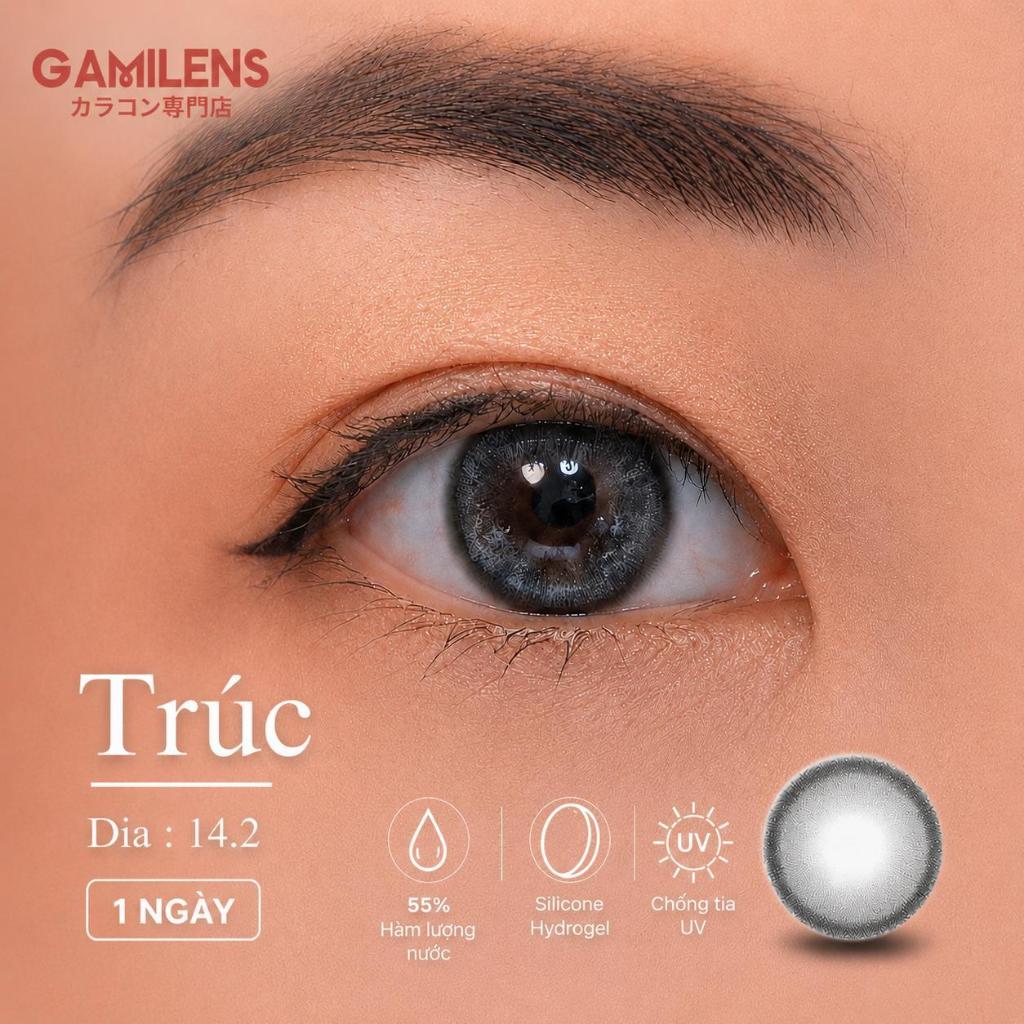 Lens 1 ngày Gamilens TRÚC 14.2mm - Xám Sương Thanh Nhã Có Độ Hàn Quốc