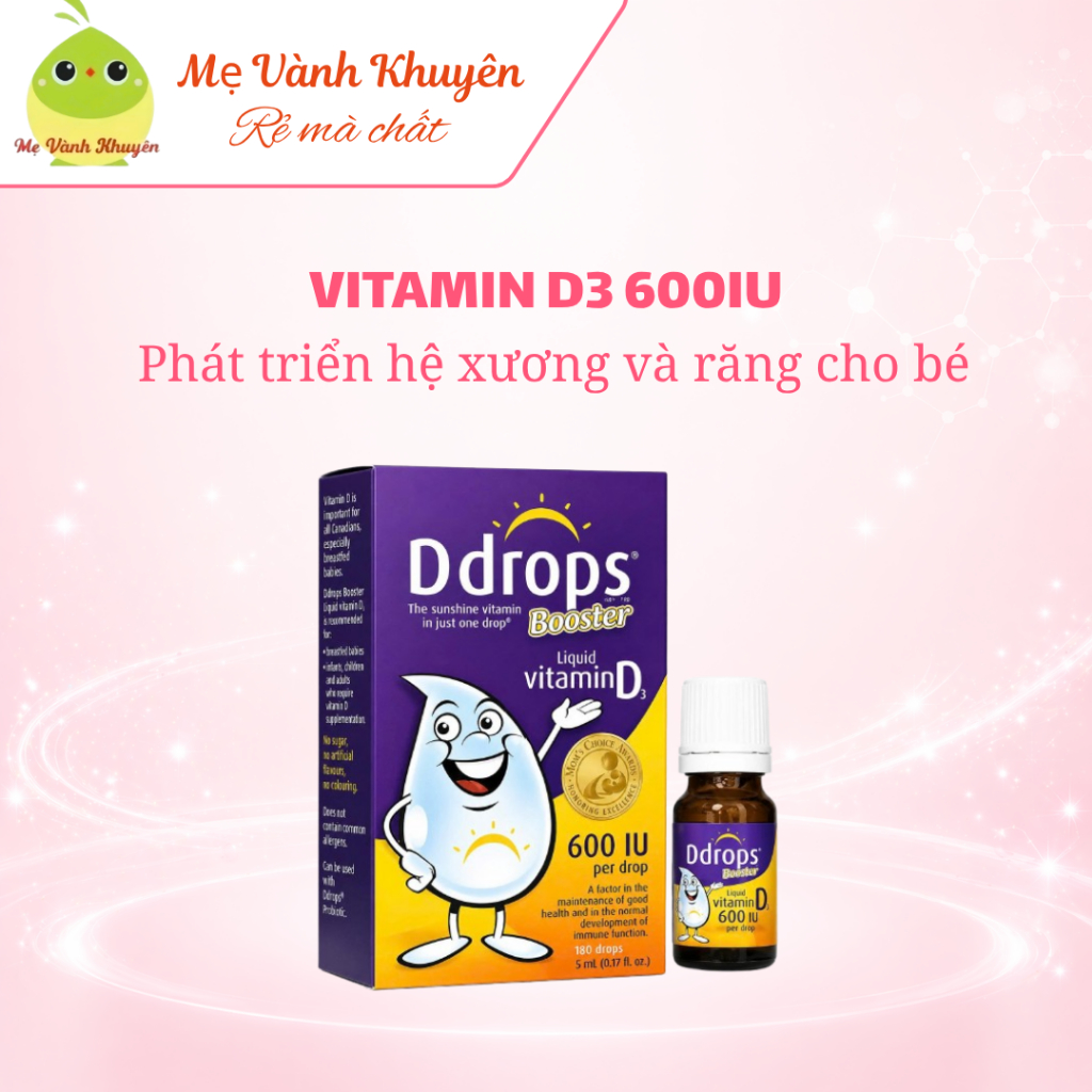 Ddrops Vitamin D3 600IU dạng lỏng hỗ trợ phát triển xương và tăng hệ miễn dịch cho các bé từ 1 tuổi