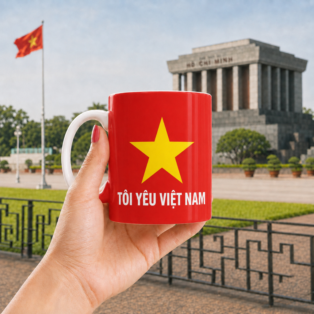 Cốc Sứ Quà Tặng In Hình Lá Cờ Việt Nam “TÔI YÊU VIỆT NAM” - Cốc Uống Nước, Cốc Văn Phòng, Cốc Trang 