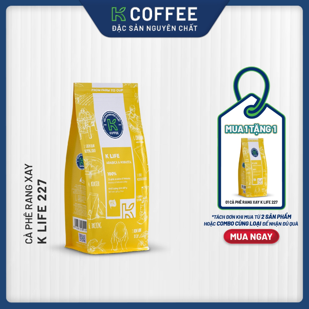 Cà phê Rang xay Đặc sản Nguyên chất Pha phin K Coffee K Life 227g