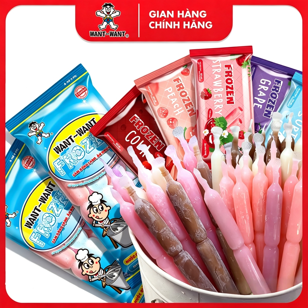 Nước Giải Khát Want Want Frozen Túi 201ml, Frozen Mix Nhiều Hương Vị, Kem Đá Gia Đình Mát Lạnh Sảng 