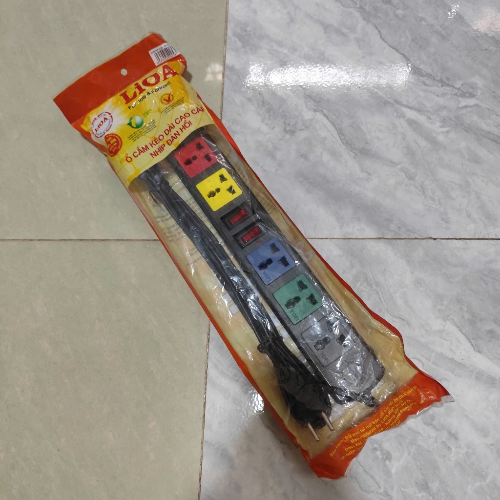 (  HỎA TỐC ) Ổ cắm đa năng Lioa 6 lỗ 3 chấu 5m 2 CÔNG TẮC NGUỒN 2 LÕI – 6D52N - CHÍNH HÃNG